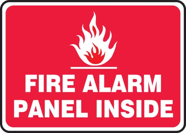Accuform MEXG510XP Safety Sign: Fire Alarm Panel Inside (Graphic Red Background)