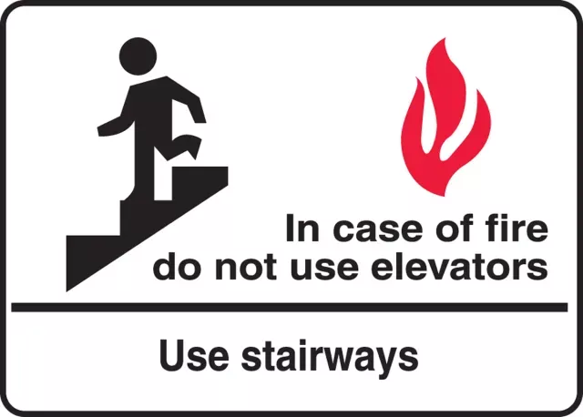 Accuform MEXT452XT Safety Sign: In Case of Fire Do Not Use Elevators - Use Stairways (Graphic)