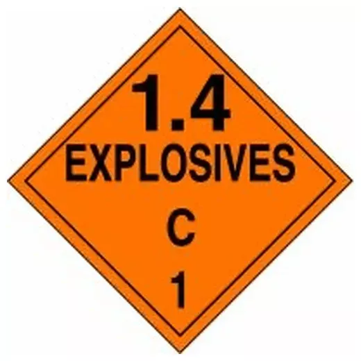 Accuform MPL128VS100 DOT Placard: Hazard Class 1 - Explosives & Blasting Agents (1.4C)