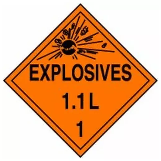 Accuform MPL19MG1 DOT Placard: Hazard Class 1 - Explosives & Blasting Agents (1.1L)