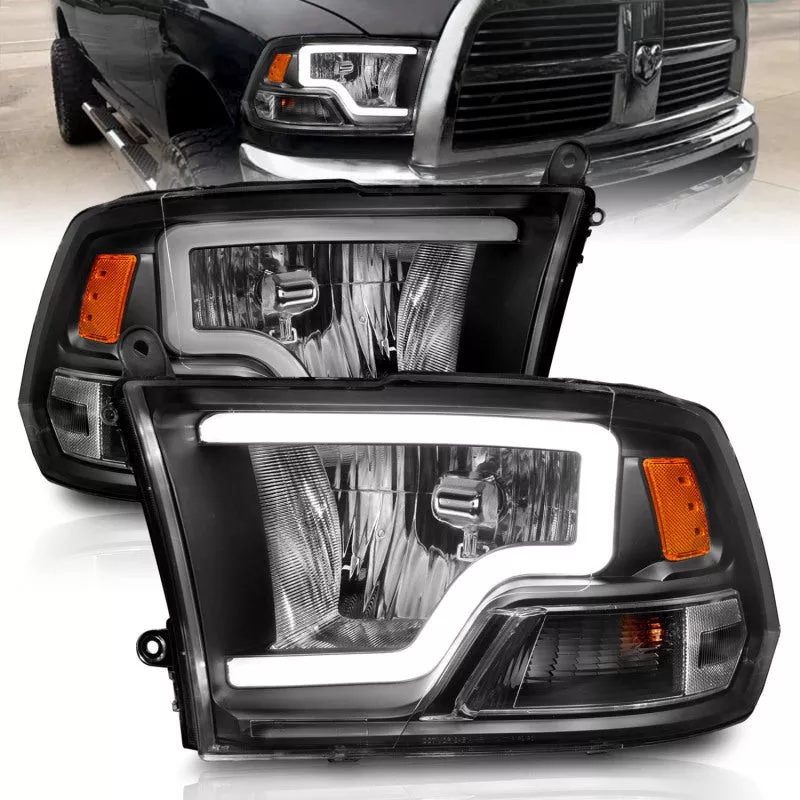 ANZO 2009-2018 Dodge Ram 1500 Crystal Headlights w/ Light Bar Black Ho