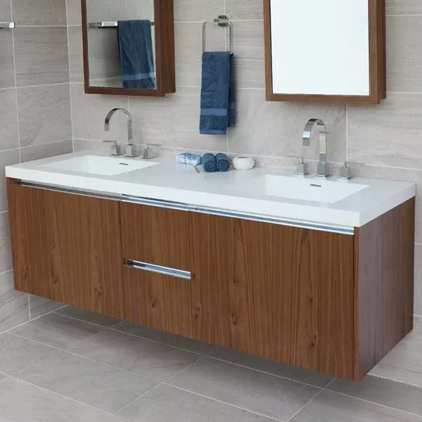 Lacava - Kubista Wall-Mount Under-Counter Double Vanity With , A Notch
