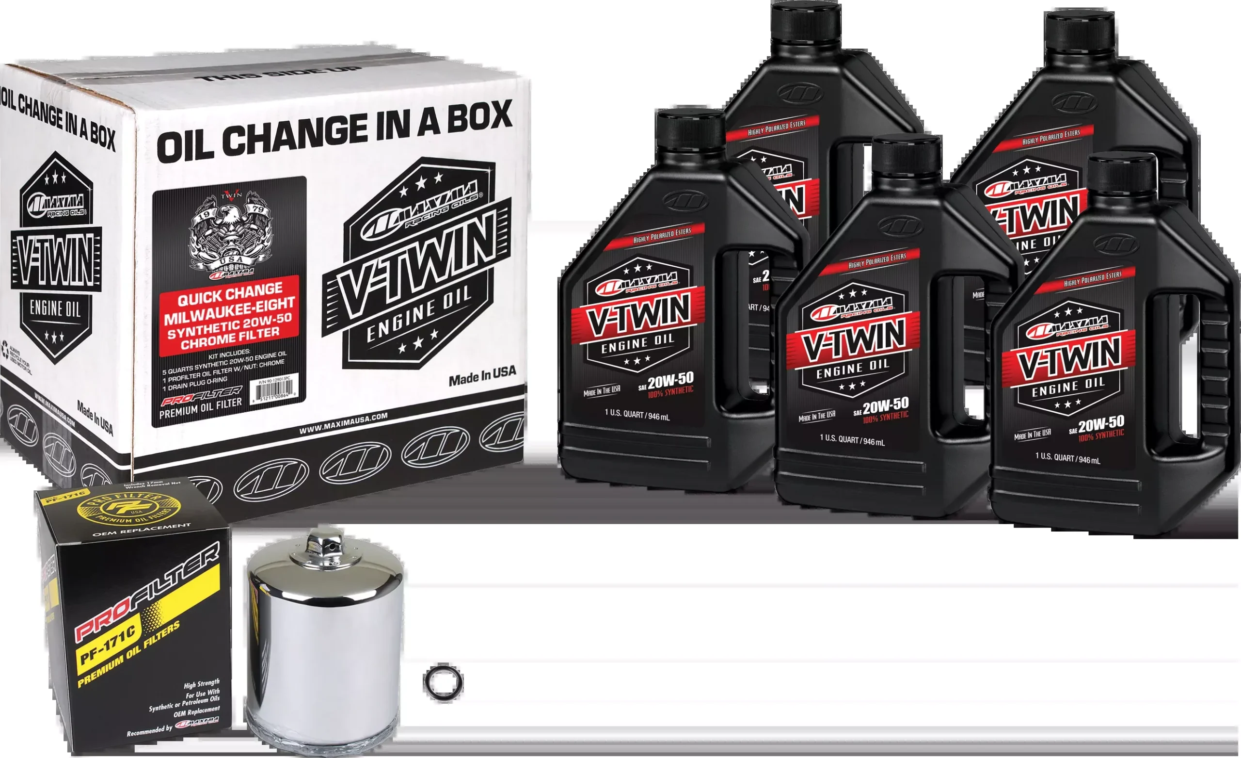 Maxima V-Twin Syn Oil Change Kit M8 Chrome Filter - 78-99940