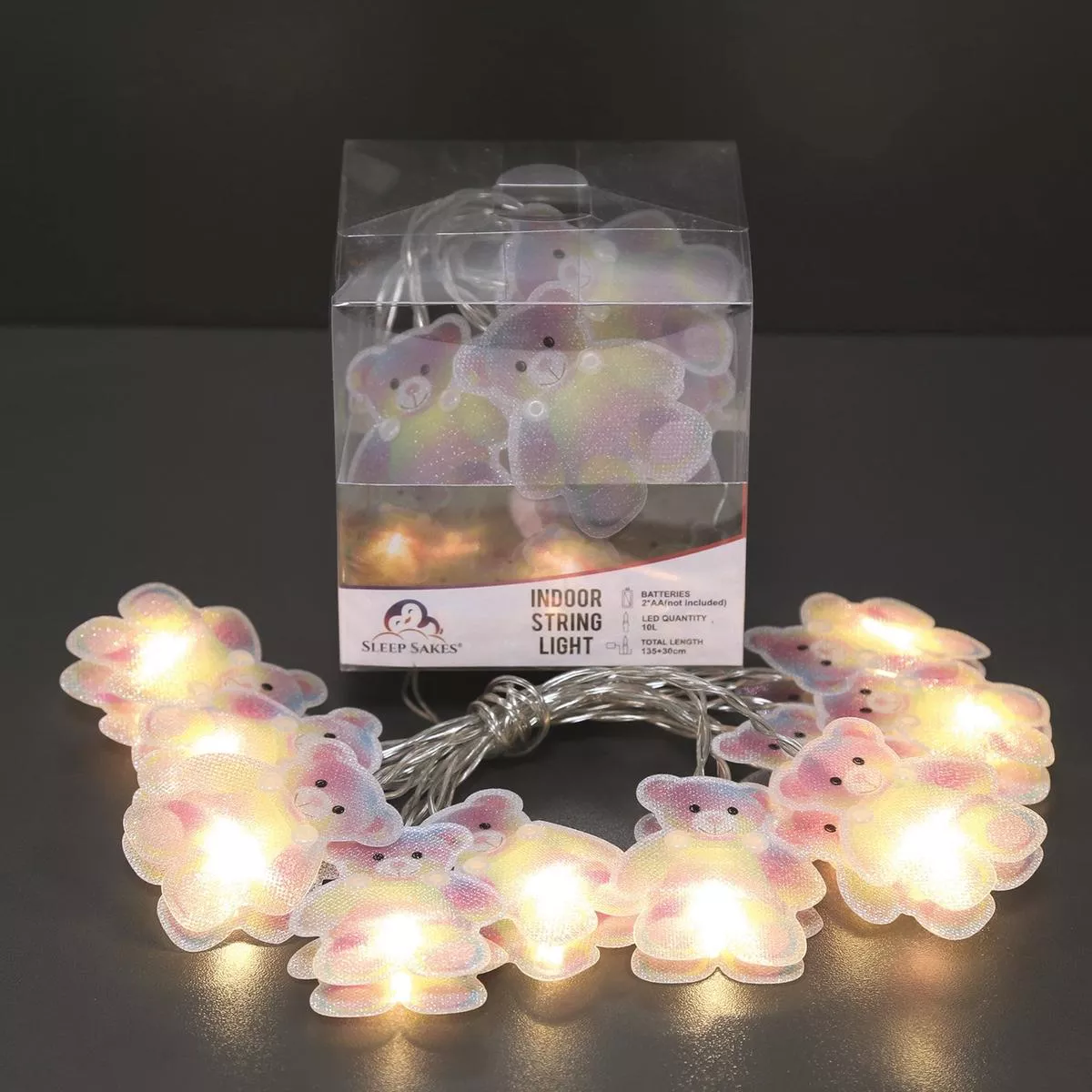 Rainbow Teddy Bear Design String Lights 10 LEDs 135cm
